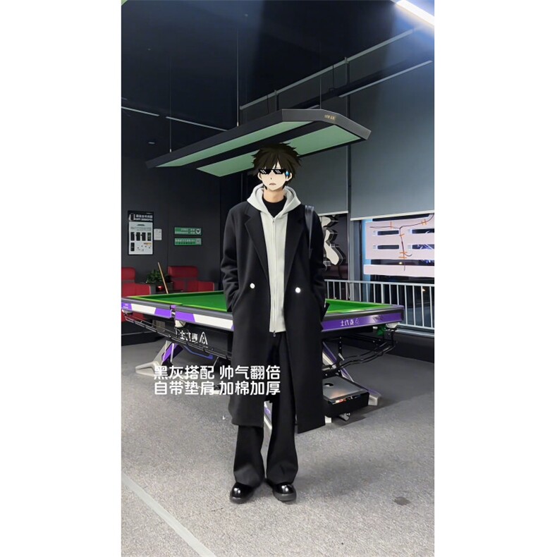黑色中长款毛呢大衣男款冬季加厚呢子风衣外套310A-F88-P80,男装风衣,四季星座310A