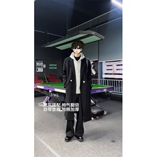 黑色中长款毛呢大衣男款冬季加厚呢子风衣外套310A-F88-P80，男装风衣，四季星座310A