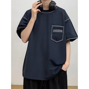 网络图现货假口袋T恤男短袖夏季宽松五分袖情侣衣服RHC139-P48图片
