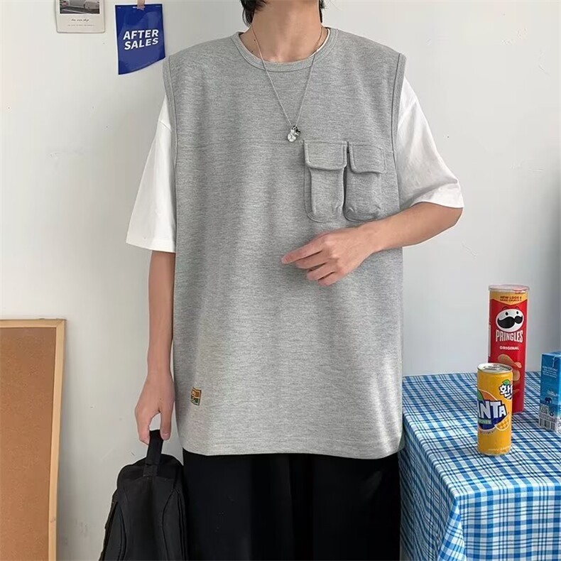 假两件圆领日系T恤纯色青春流行潮夏季五分袖时尚潮牌TX224P30,男装T恤,星座410-2