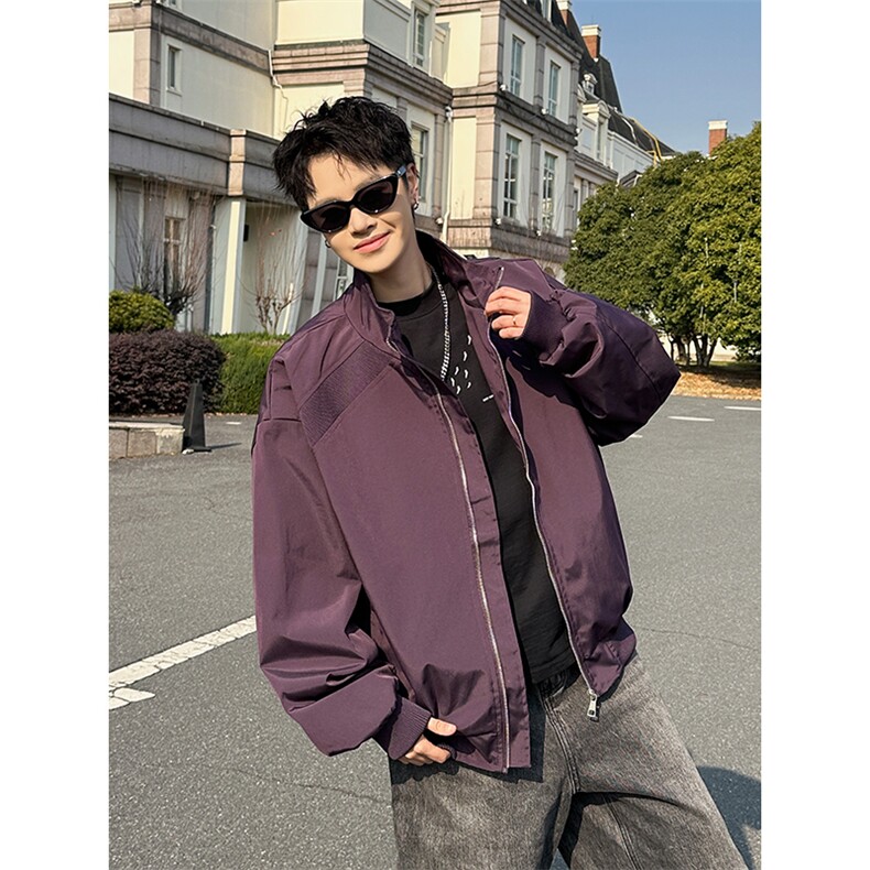 春季夹克男拼接螺纹立领美式飞行棒球服外套抖音得物品质6165-P32,男装夹克,星座207