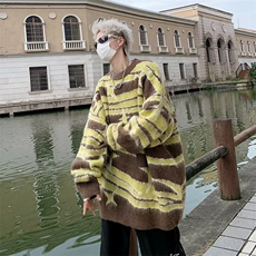 冬季美式潮牌软糯毛衣撞色慵懒风长袖圆领宽松休闲MZ71-P60，男装针织衫/毛衣，星座1109-3