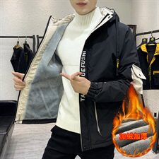 秋冬新款棉服男加绒加厚夹克风衣保暖外套工装棉衣米白860加绒，男装夹克，星座1207