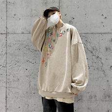 美式潮牌重磅水洗做旧圆领卫衣力推大码男XZ517A-BK5555-P58，男装卫衣，星座517A