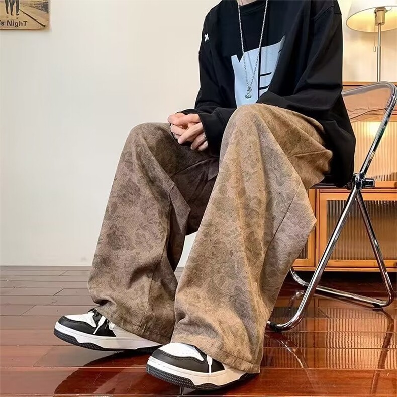 美式复古秋冬休闲裤子男ins潮牌宽松阔腿裤小众拖地裤K4608-P32,男装休闲裤,星座412-3