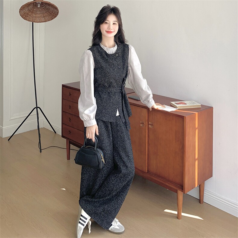 2026春装有货衬衫马甲阔腿裤黑色三件套2C090-1858-P185-K268,女装套装/套裙,2C090