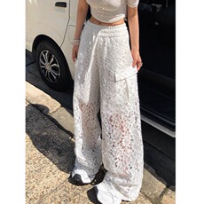 白色镂空蕾丝休闲裤女2025夏季新款洋气时尚设计感高个子阔腿裤，男装休闲裤，星座506A