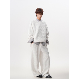 8XL-M 春季复古宽松廓形立体民族风提花奶白色运动套装男TZ105P88图片