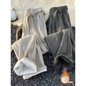 新款加绒休闲风条纹系带休闲裤A061-AX01827JR-特P45-平铺图图片