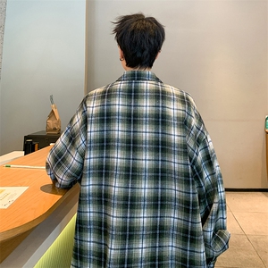 衬衫男春季新款港风宽松大码磨毛格子长袖衬衣CS2019-P35图片