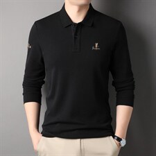 中年男士翻领宽松上衣POLO衫春秋季新款长袖上衣潮流刺绣套头T恤，男装T恤，电商B212（原钱塘6029）