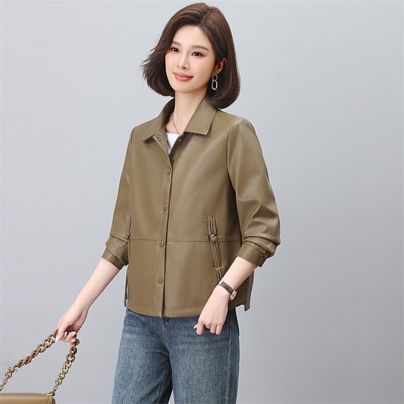 海宁真皮皮衣女2025新款春秋高级感绵羊皮大牌高端皮夹克女士外套,女装衬衫,江忆布依