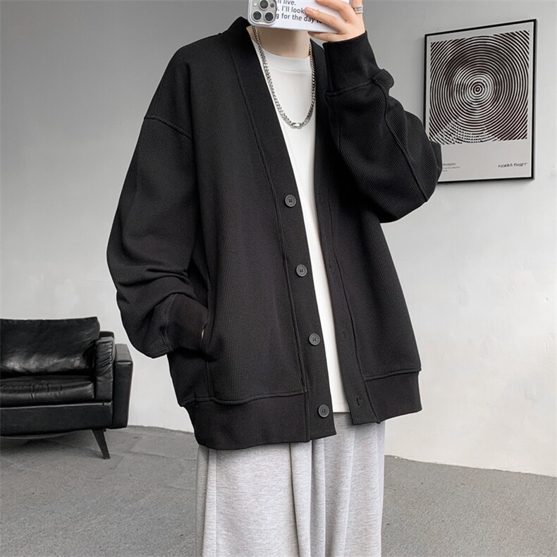 纯色开衫外套M~8XL大码高级感重磅宽松华夫格慵懒卫衣KS2101/P60,女装短外套,电商B238
