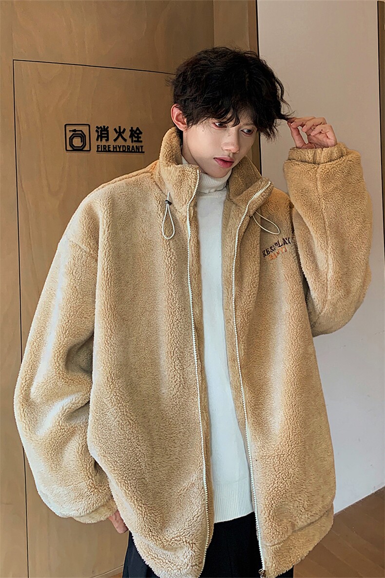 羊羔毛棉服HD1153-TP105控138冬季港风宽松保暖刺绣棉服外套男,男装棉衣,电商A102