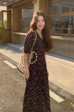 法式黑色碎花连衣裙茶歇女夏季2025新款收腰显瘦气质长裙，女装连衣裙，2C229