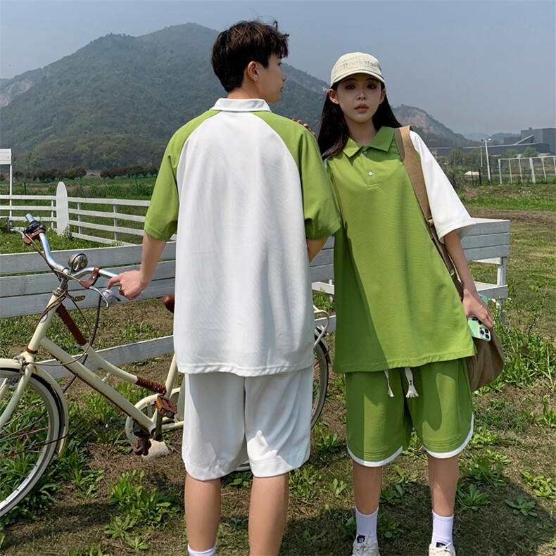 POLO衫短裤套装男潮牌港风宽松休闲运动情侣居家时尚一套搭配痞帅图片