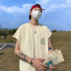 直播品质重磅纯棉220克美式印花宽松背心男女无袖t恤潮BX223P25，男装T恤，电商A486