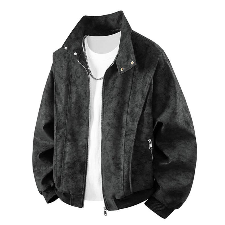 2026春季新款扎染拼接皮衣美式复古外套痞帅夹克情侣男女同款外套图片