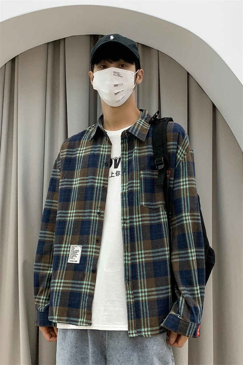复古格子衬衣休闲长袖衬衫外套常规C751-特P32/加绒C9731-特P42,男装衬衫,电商A007