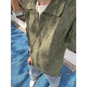 假两件麻花毛衣男冬季慵懒松弛感毛线衣软糯v领针织衫WLZ133-P55