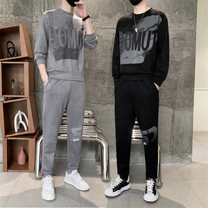 麂皮绒休闲运动服套装男春秋季2025新款潮牌穿搭两件装男tz12-P85图片