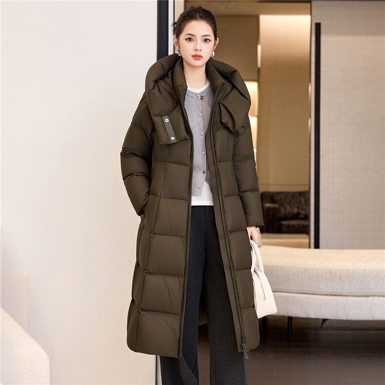 韩版加长款过膝羽绒服2025冬季连帽立领防风A字宽松棉袄,女装羽绒服,阿舍尔精品