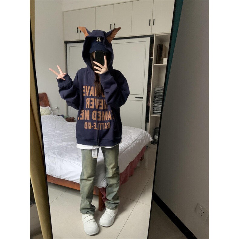 【有货】2403CC-特P58斑驳字母小恶魔连帽衫拉链卫衣外套男,男装卫衣,星座1007（原301D）