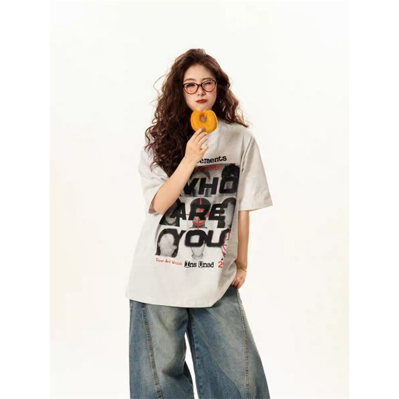 1506-1/TC1577280G1/P40复古人像印花短袖夏季宽松百搭情侣上衣,男装T恤,星座1506-1