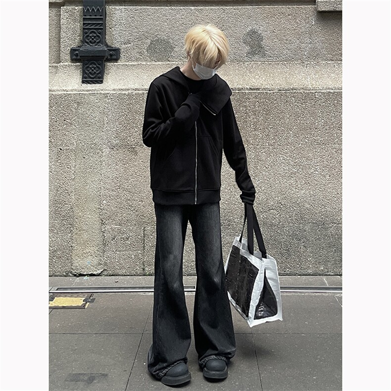 B221美式ins高街暗黑拉链宽松开衫卫衣连帽外套SY2314-P80控108,男装卫衣,电商B221