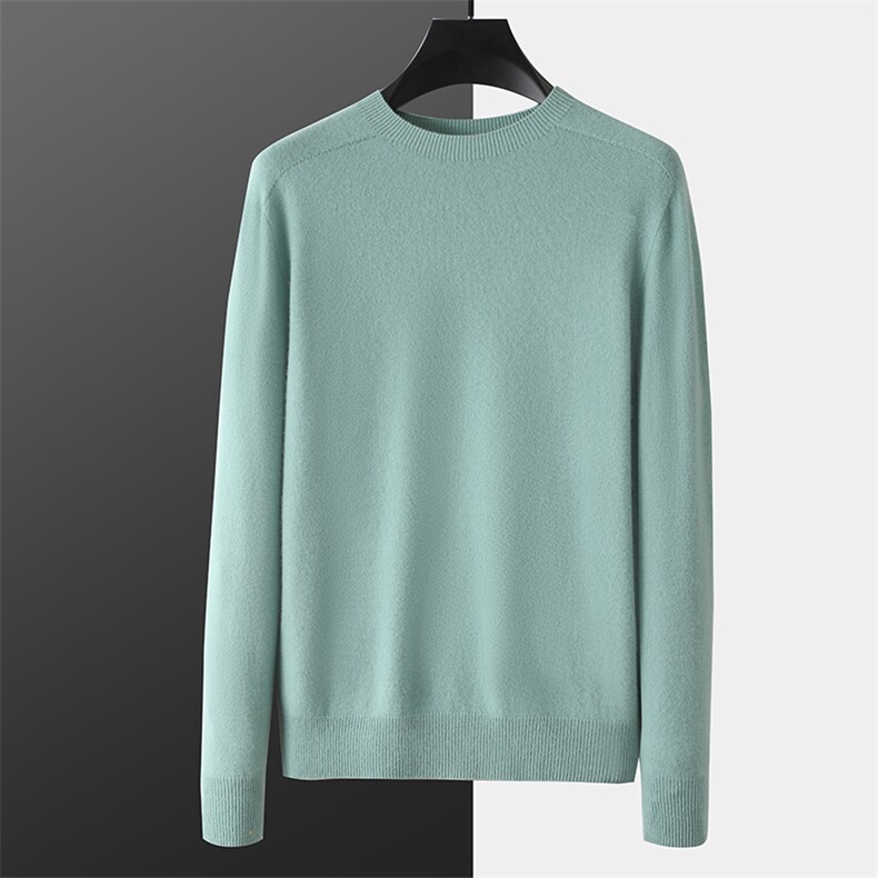 男士纯色圆领长袖羊毛衫秋冬季新款男士毛衣男装简约纯色针织衫男装，男装羊毛衫，枫宸羊绒