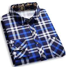 春秋季时尚休闲百搭条纹格子中老年长袖衬衫内含同款加绒9025-P19，男装衬衫，星座1706