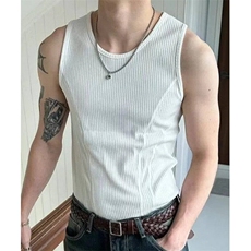 竖条纹拼接无袖汗背心男士夏季休闲个性修身坎肩T恤T186，男装背心/马甲，星座1116A-2（原606A-1）