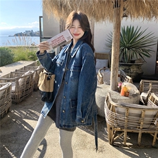 蓝色中长款系带收腰牛仔羽绒服女2026冬新款气质保暖90白鸭绒外套，女装羽绒服，2C159