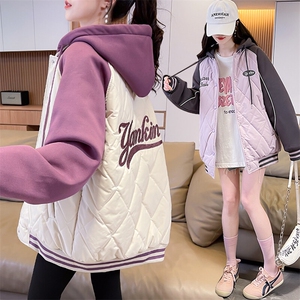 CC082-P120连帽加厚外套2025秋冬新款拼色夹棉棒球服冬装棉服棉衣图片