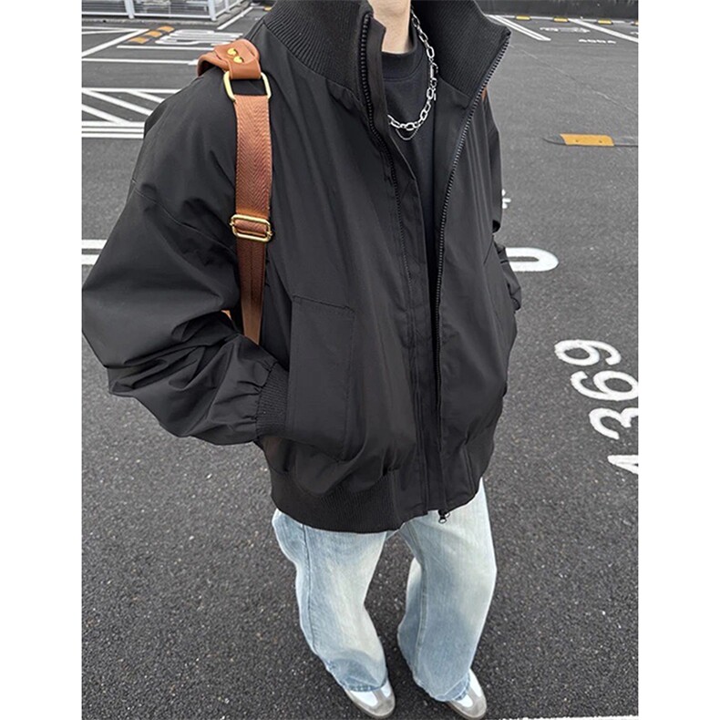 现货26春装美拉德立领飞行夹克纯色复古廓形高街棒球服外套,男装夹克,电商A486