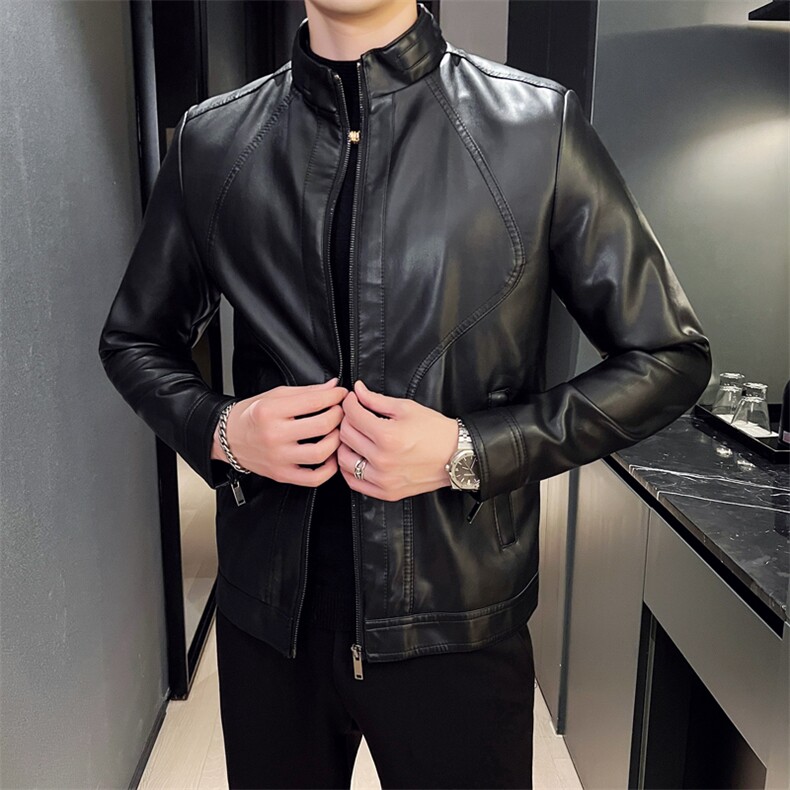 2024秋冬皮衣夹克 修身立领PU皮衣外套男py58805-p93图片