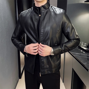 2024秋冬皮衣夹克 修身立领PU皮衣外套男py58805-p93图片