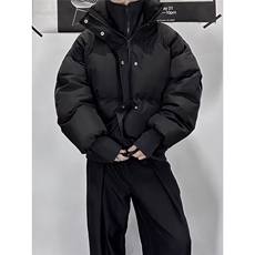纯色假两件立领短款棉服外套男女同款冬季加厚面包服保暖黑色棉衣，男装棉衣，星座506A