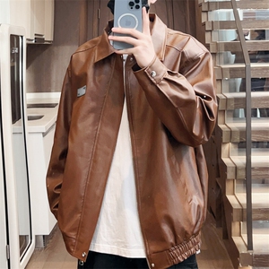 春季男士外套皮衣休闲贴标翻领皮夹克男按扣潮流A266-PY006-P80图片