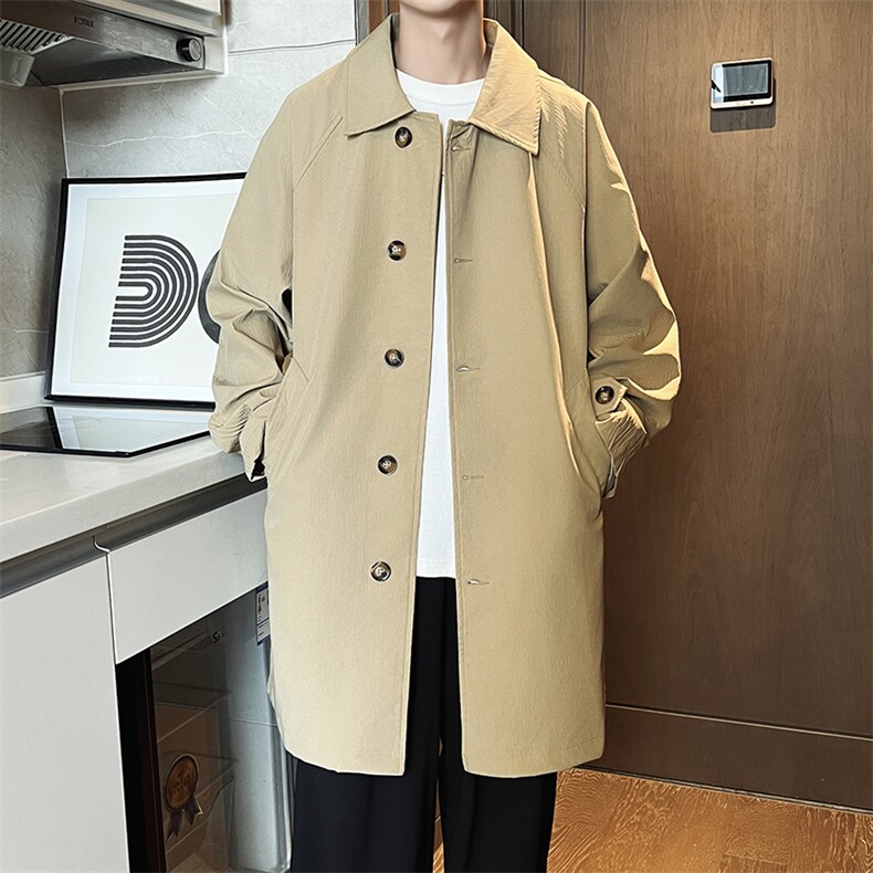 春装潮流时尚简约中长款风衣男休闲大码外套F88特P80，男装风衣，电商C323