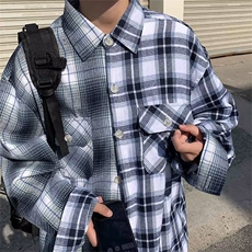 9011-P42美式街头衬衫男女夏季新款宽松显瘦格子衬衣休闲外套，男装T恤，电商B323A