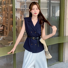 韩系穿搭一整套轻熟气质套装女2025夏季新款无袖上衣阔腿裤两件套，女装套装/套裙，心心服饰