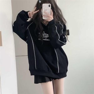 5264-P60原版做工拼接加厚宽松中性连帽卫衣 加绒,女装卫衣/绒衫,星座617A-2