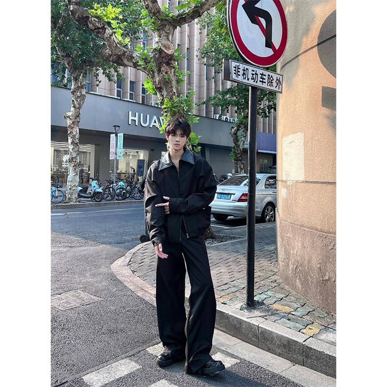 皮领黑色外套男秋季美式高街设计感cleanfit男生夹克J693,男装夹克,星座1116A（原606A-3）