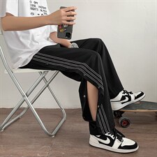 港风排扣直筒裤子运动裤韩版潮流宽松百搭阔腿休闲长裤2042-p38，男装休闲裤，星座1008-1