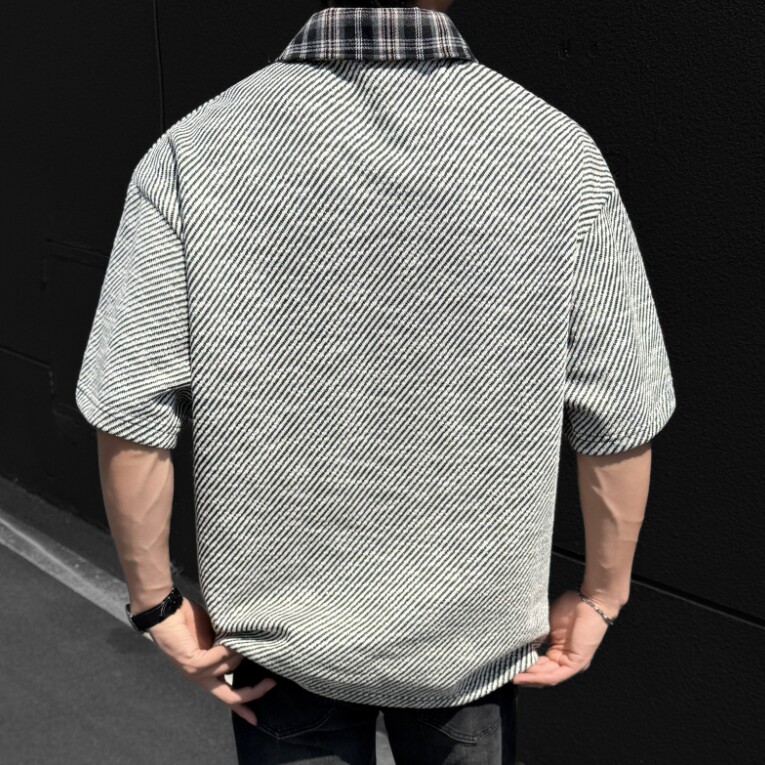 夏季美式潮牌格子内衬翻领舒适亲肤宽松大码POLO衬衫PL702-P45,男装Polo衫,电商B306