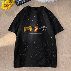 可48小时发货支持抖音得物来样二开美式满天星亮片短袖T恤MTX649，男装T恤，电商A486-1