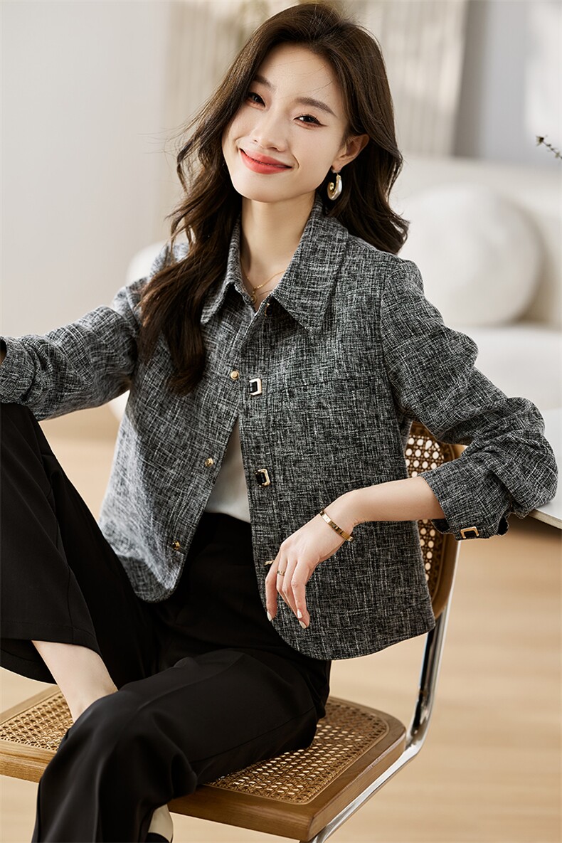 时尚气质小香风外套女春秋2026新款小个子修身显瘦减龄翻领短上衣,女装短外套,恋慕依尚