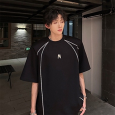 现货M金属扣高级感美式高街立体廓型垫肩款潮男T恤A071-T83-P40，男装T恤，电商A071