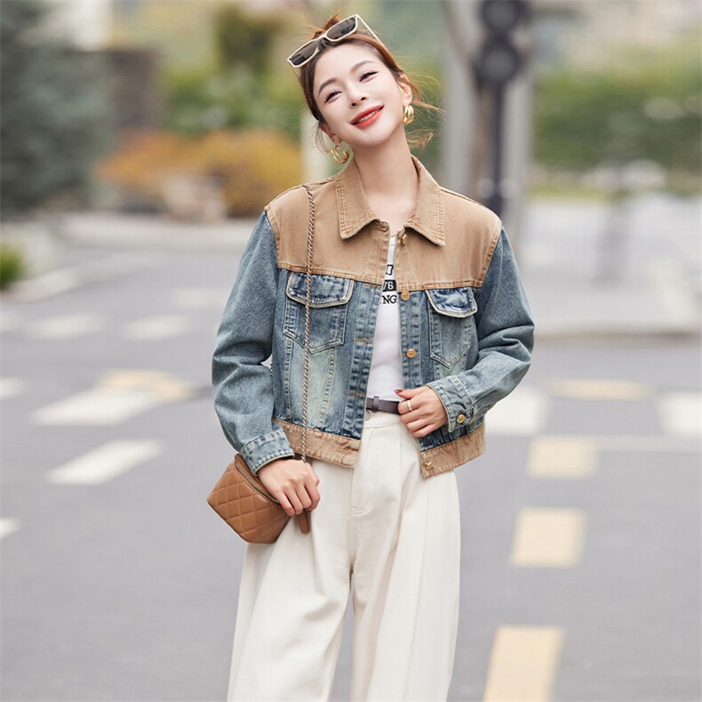 BAO拼接牛仔外套女春秋2025新款韩版宽松显瘦今年流行夹克上衣潮,女装套装/套裙,跑量工厂店